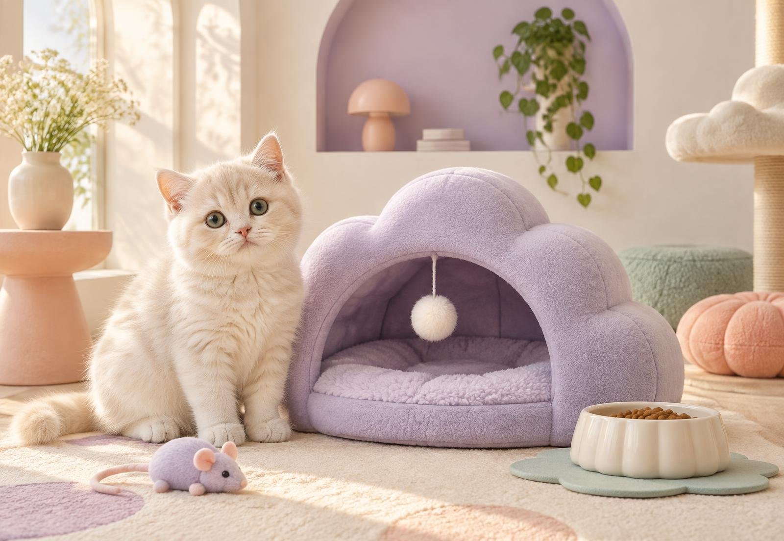 Cat with cozy Kittenora accessories